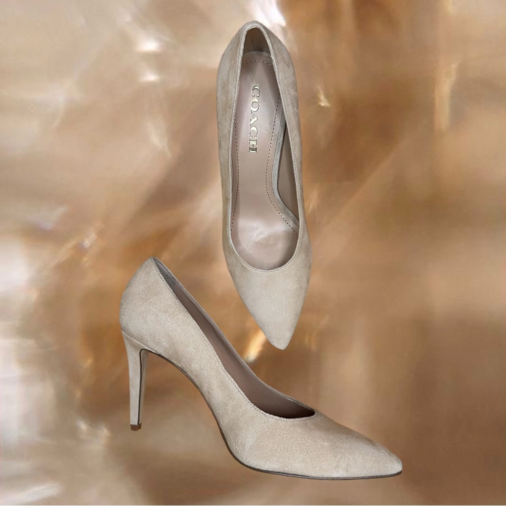 Coach Beige Suede Pointed Toe Heels | Nude Classic Pumps - Picture 2 of 4